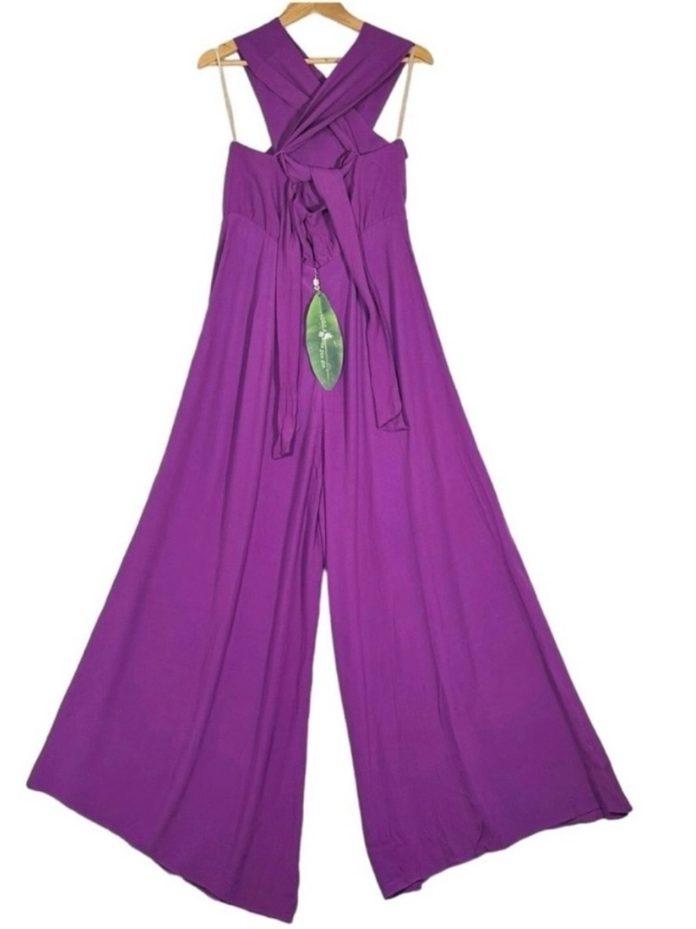 Farm Rio Purple Halter Wide Leg Jumpsuit L NWT Boho Resort Vacation Palazzo - Picture 3 of 11